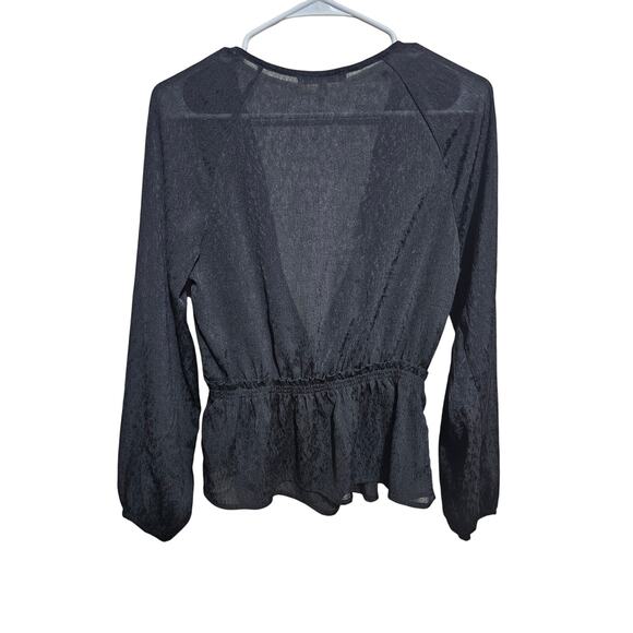 June & Hudson Top Womens Black Peplum Slightly Sheer Blouse Size Small (815) - Picture 2 of 6